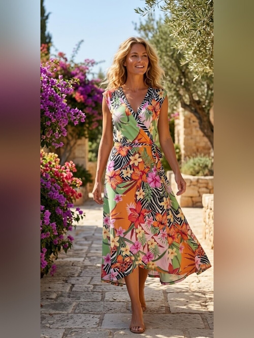 Rafaella Tropical Floral Wrap Midi Dress Sz 1X